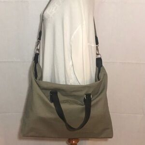 Crate & Barrel Brand Vintage Army Green Canvas Overnight Bag Weekender Bag